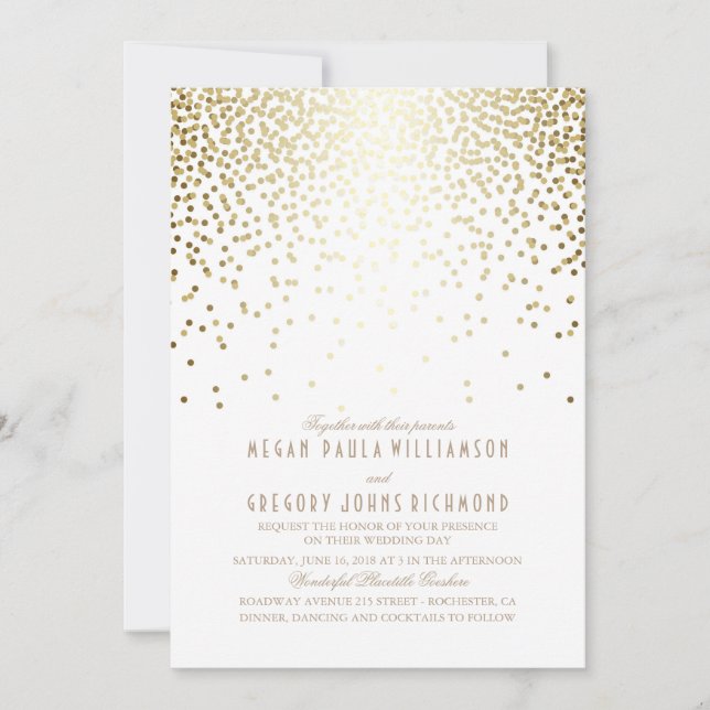 Vintage Gold Confetti Art Deco Elegant Wedding Invitation (Front)
