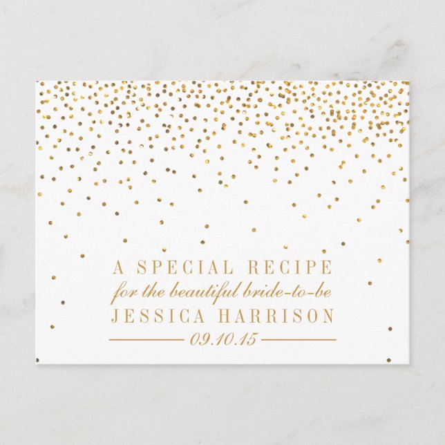 Vintage Gold Confetti Bridal Shower Recipe Cards (Front)