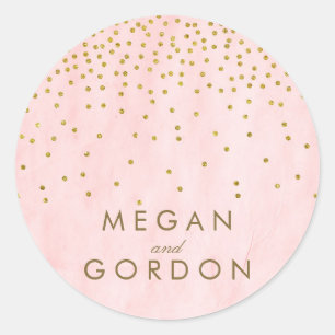 Vintage Gold Confetti Pink Wedding Classic Round Sticker