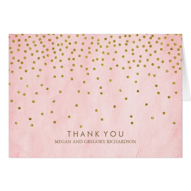 Vintage Gold Confetti Pink Wedding Thank You Card