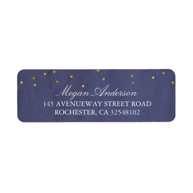 Vintage Gold Confetti Wedding Navy Label (Front)