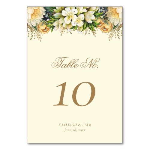 Vintage Gold Cottagecore Floral Wedding Table Number