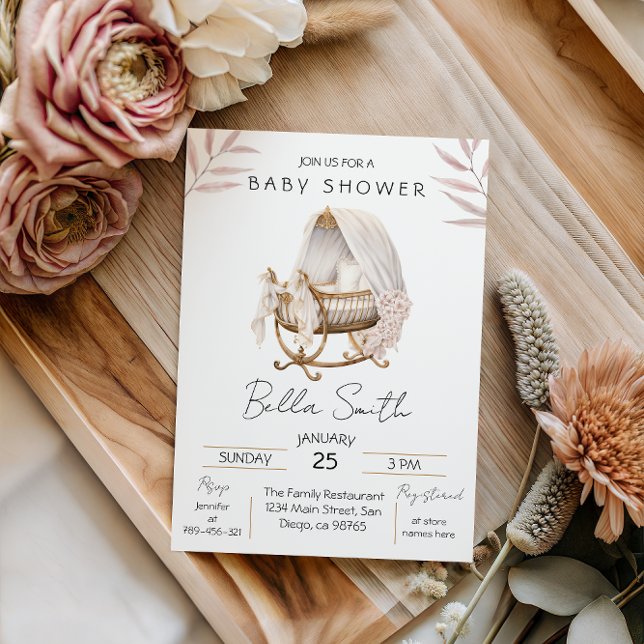 Vintage Gold Cradle Baby Shower Invitation (Creator Uploaded)