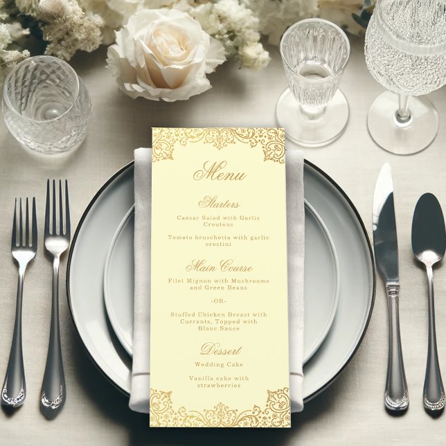 Vintage Gold Cream Elegant Script Antique Wedding Menu (Creator Uploaded)