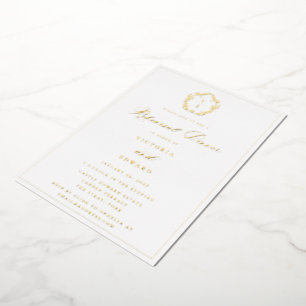 Vintage Gold Crest Monogram Rehearsal Dinner Foil Invitation