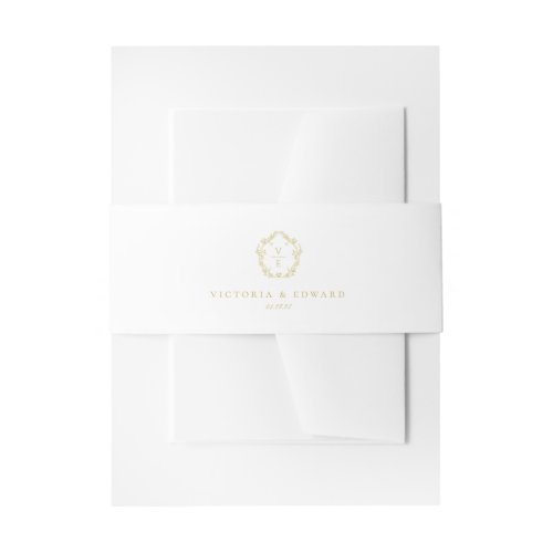 Vintage Gold Crest Monogram Wedding Invitation Belly Band