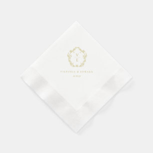 Vintage Gold Crest Monogram Wedding Napkins