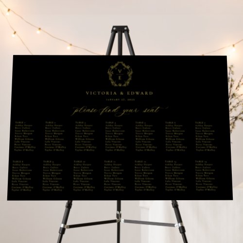 Vintage Gold Crest Monogram Wedding Seating Chart  Foam Board