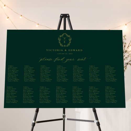 Vintage Gold Crest Monogram Wedding Seating Chart Foam Board