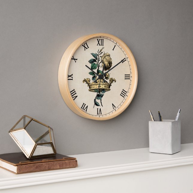 Vintage Gold Crown & Rose Clock (Office)
