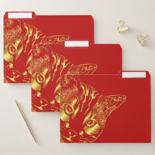 Vintage Gold Cute Face Cat  File Folder