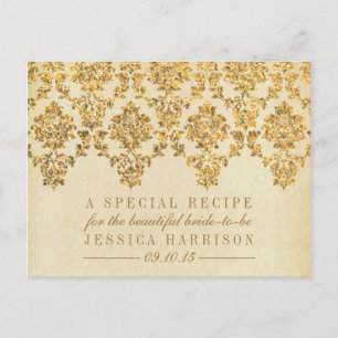 Vintage Gold Damask Bridal Shower Recipe Cards