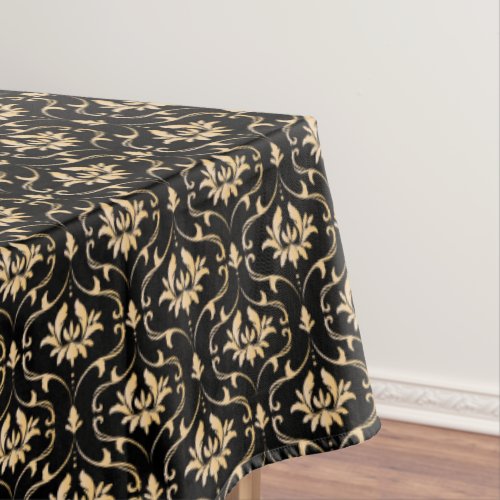 Vintage Gold Damask on Black Tablecloth