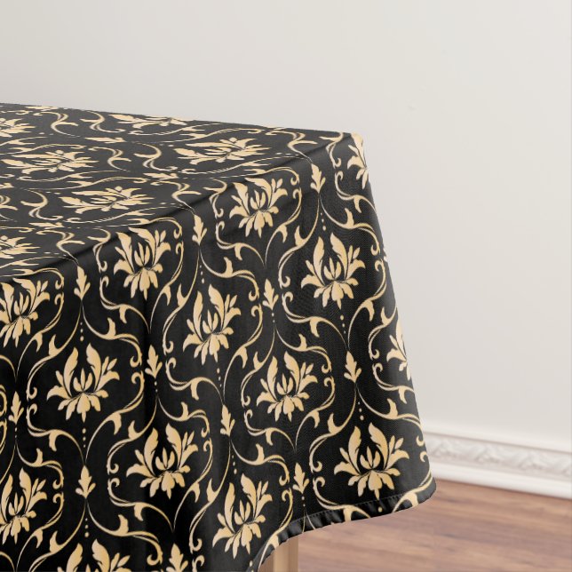 Vintage Gold Damask on Black Tablecloth (In Situ)