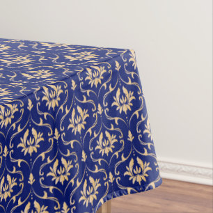 Vintage Gold Damask on Royal Blue Tablecloth