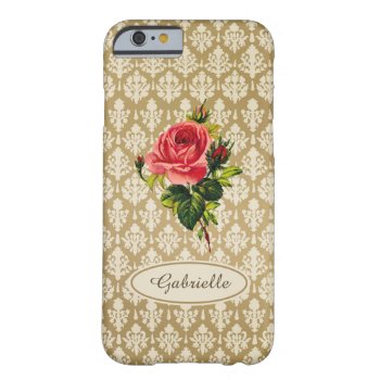 Vintage Gold Damask Pattern Pink Rose And Name Barely There Iphone 6 Case by ohsogirly at Zazzle