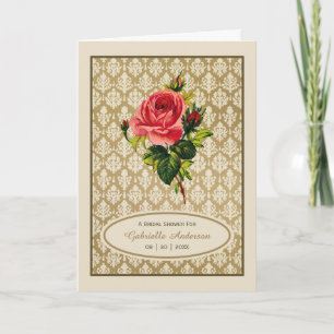 Vintage Gold Damask Pink Rose Bridal Shower Invitation
