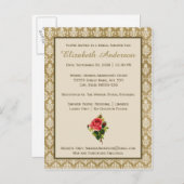 Vintage Gold Damask Pink Rose Bridal Shower Invitation Postcard (Front/Back)
