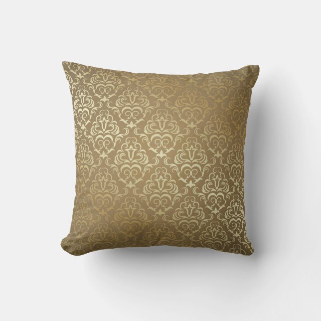 Vintage Gold Damask Print MoJo Throw Pillow (Front)