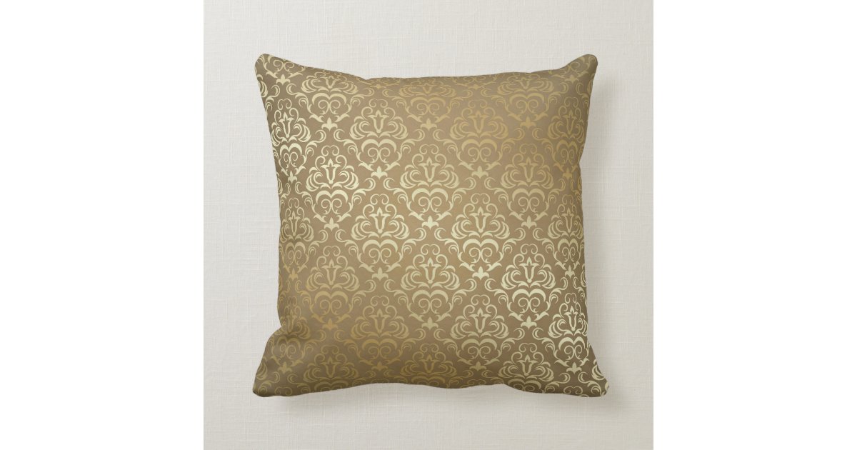 Vintage Gold Damask Print MoJo Throw Pillow