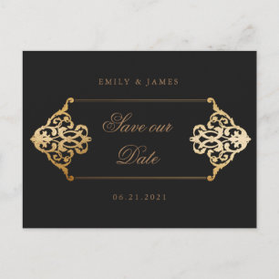 vintage gold decorative ornament save the date postcard