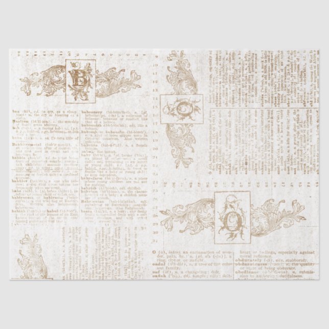 Vintage Gold Dictionary Page Decoupage  Tissue Paper (Front)