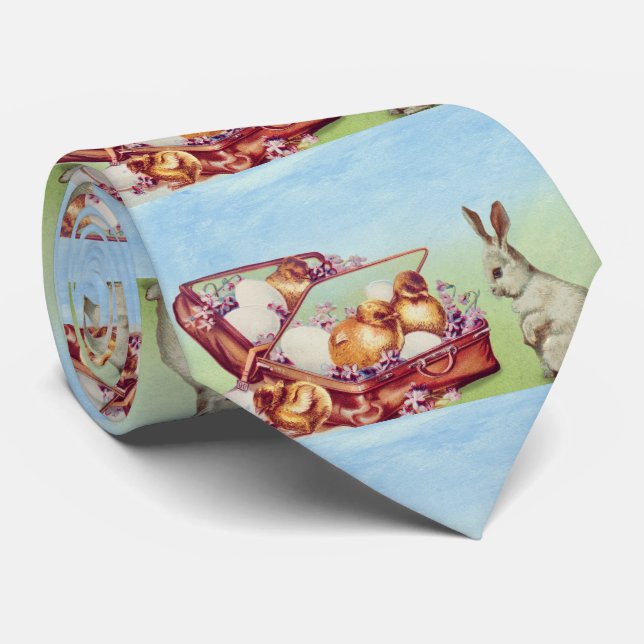 Vintage Gold Easter Egg And Chick  Neck Tie (Rolled)