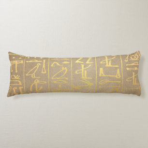 Vintage Gold Egyptian Hieroglyphics Paper Print Body Pillow