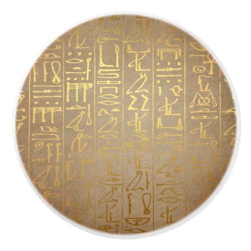 Vintage Gold Egyptian Hieroglyphics Paper Print Ceramic Knob