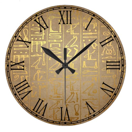 Vintage Gold Egyptian Hieroglyphics Paper Print Large Clock