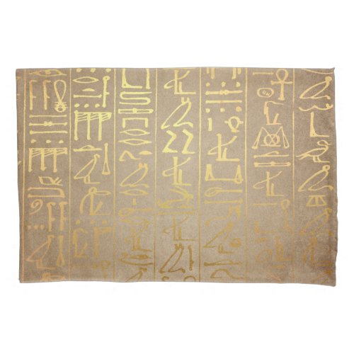 Vintage Gold Egyptian Hieroglyphics Paper Print Pillowcase