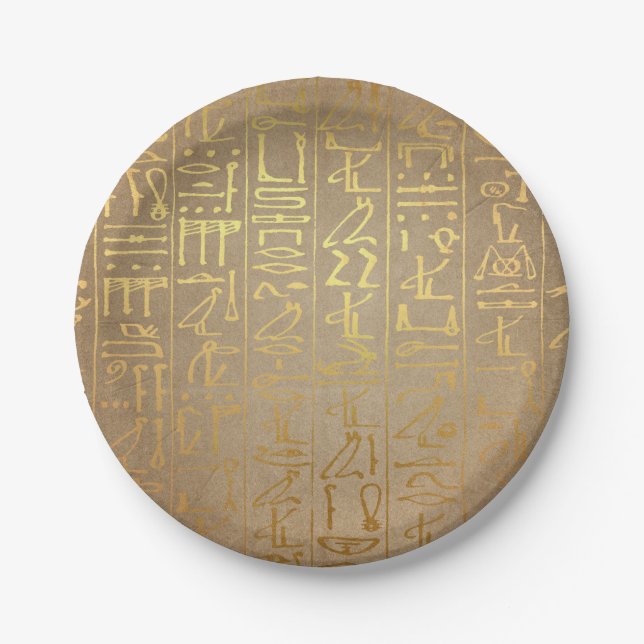 Vintage Gold Egyptian Hieroglyphics Paper Print Plates (Front)