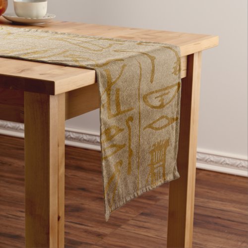 Vintage Gold Egyptian Hieroglyphics Paper Print Short Table Runner