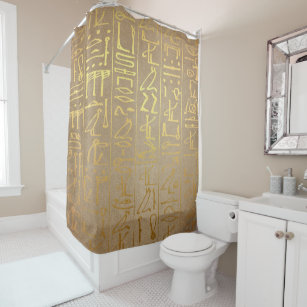 Vintage Gold Egyptian Hieroglyphics Paper Print Shower Curtain