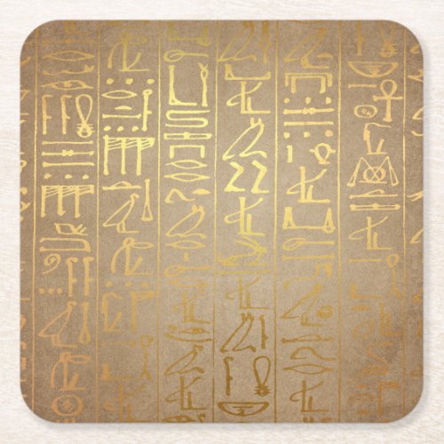 Vintage Gold Egyptian Hieroglyphics Paper Print Square Paper Coaster