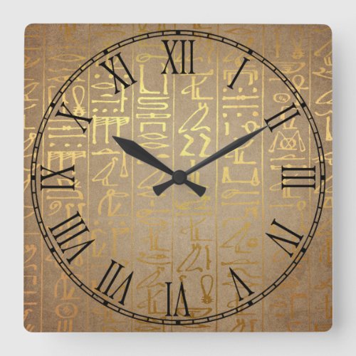 Vintage Gold Egyptian Hieroglyphics Paper Print Square Wall Clock