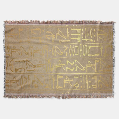 Vintage Gold Egyptian Hieroglyphics Paper Print Throw Blanket