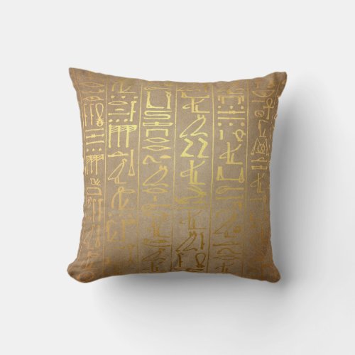 Vintage Gold Egyptian Hieroglyphics Paper Print Throw Pillow