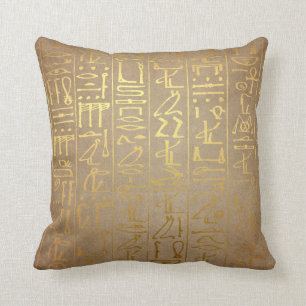 Vintage Gold Egyptian Hieroglyphics Paper Print Throw Pillow