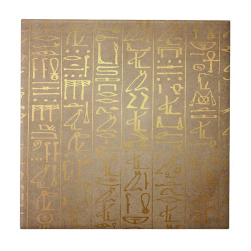 Vintage Gold Egyptian Hieroglyphics Paper Print Tile