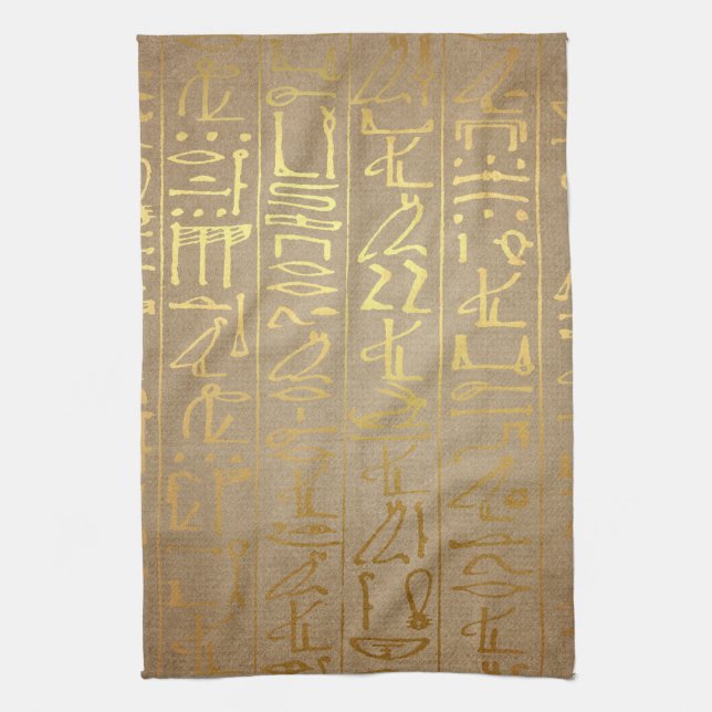 Vintage Gold Egyptian Hieroglyphics Paper Print Towel (Vertical)