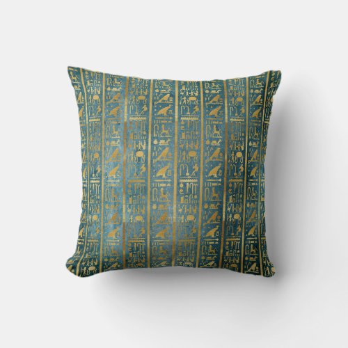 Vintage Gold Egyptian Paper Print Throw Pillow