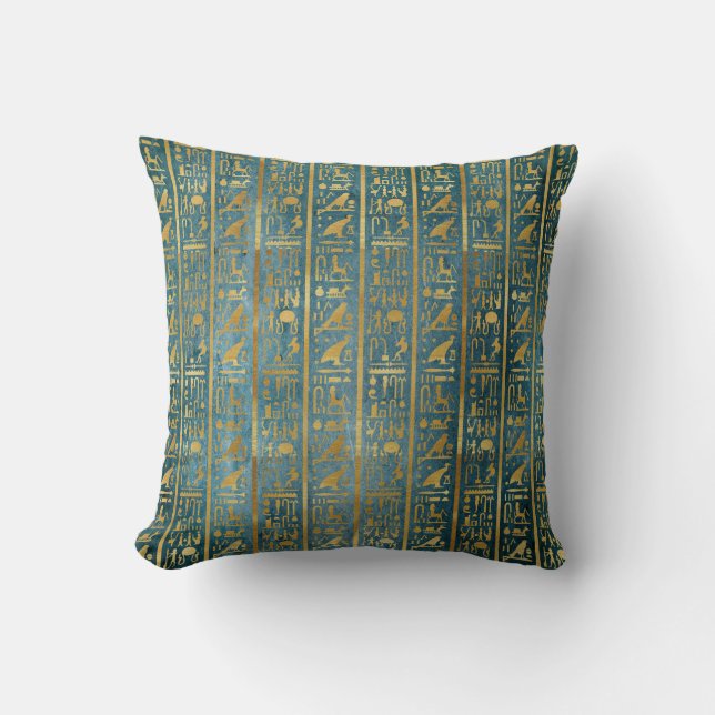 Vintage Gold Egyptian Paper Print Throw Pillow (Front)