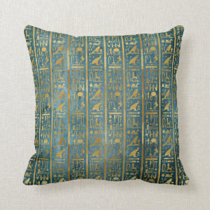 Vintage Gold Egyptian Paper Print Throw Pillow