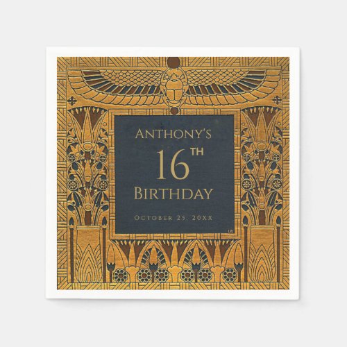 Vintage Gold Egyptian Themed Birthday Elegant Blue Napkins