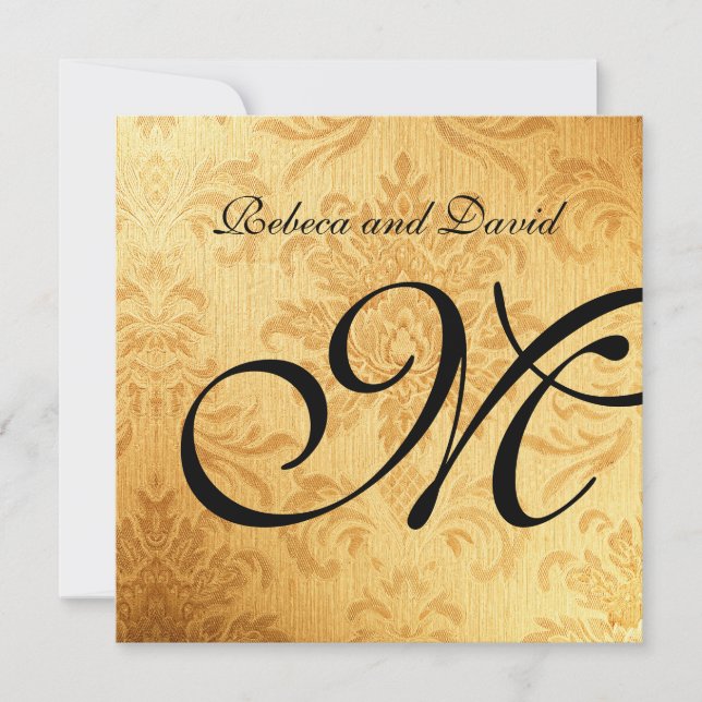 Vintage Gold Elegant Monogram Wedding Invites (Front)