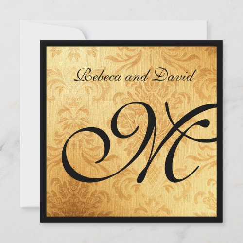 Vintage Gold Elegant Monogram Wedding Invites 5.25" Square Invitation Card