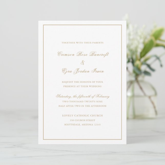 Vintage Gold Elegant Wedding Invitation (Standing Front)