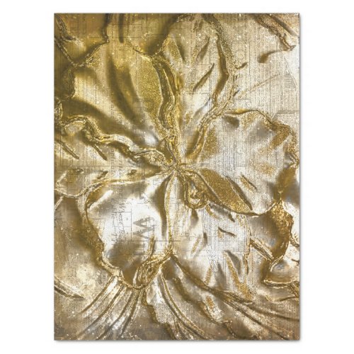 Vintage Gold Embossed Floral Motif White Glitter   Tissue Paper