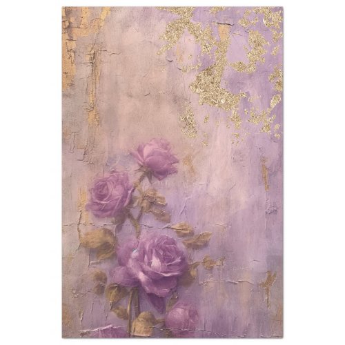 Vintage gold English roses deep purple gold foil Tissue Paper